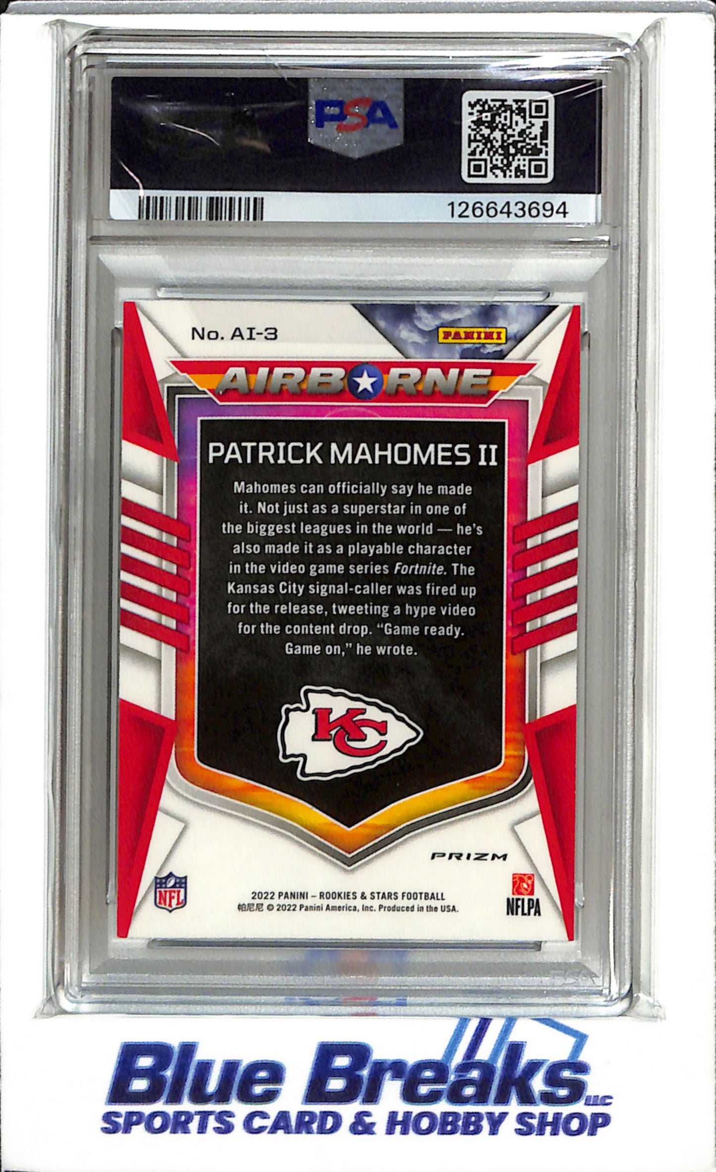 2022 Panini - Prizm - Rookies & Stars - Airborne - Patrick Mahomes II - PSA9 - #AI-3 - Football - Chiefs - drop