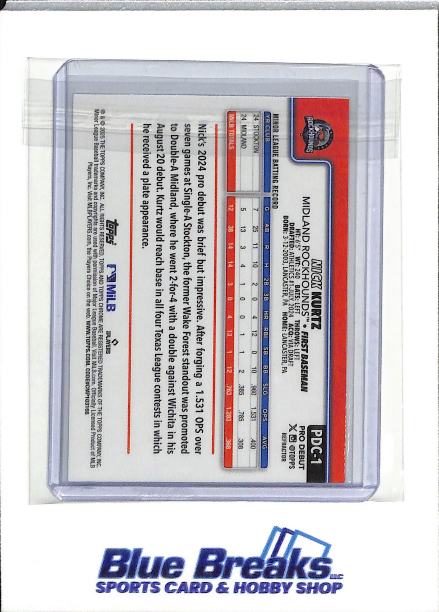 2025 Topps - Chrome - Pro Debut - Refractor - Nick Kurtz - 183/199 - #PDC-1 - Baseball - Rockhounds - Athletics - drop