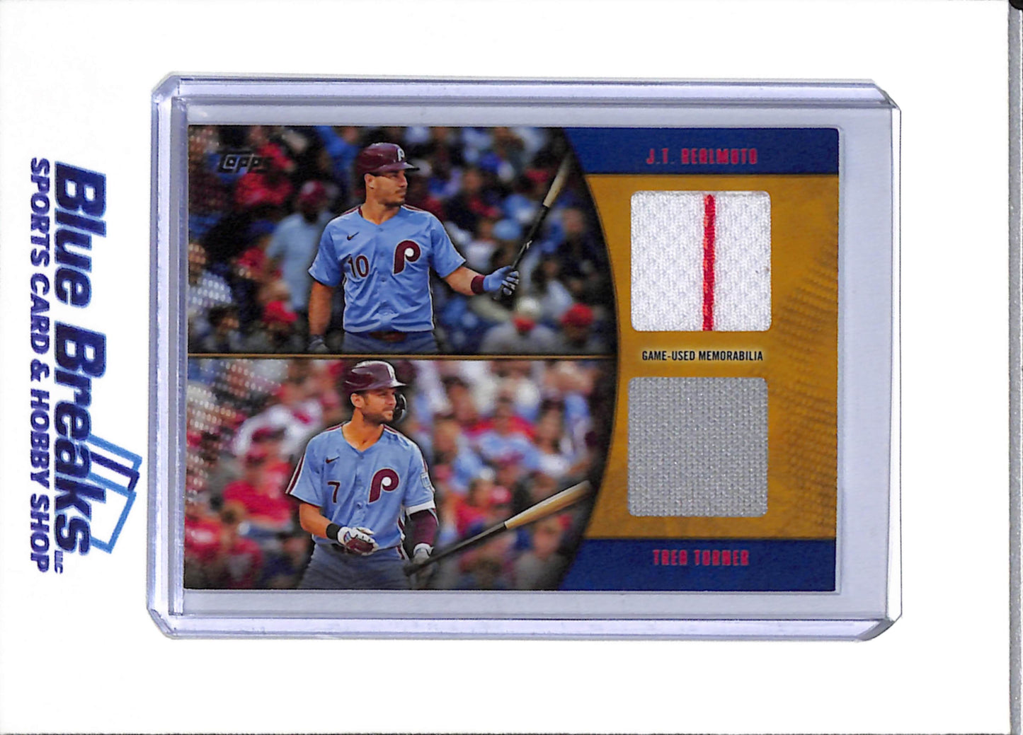 2025 Topps - Major League Material - Dual Relic Card - Game Used - JT Realmuto Trea Turner - 10/50 - #MLMD2-RT - Baseball - Phillies - drop