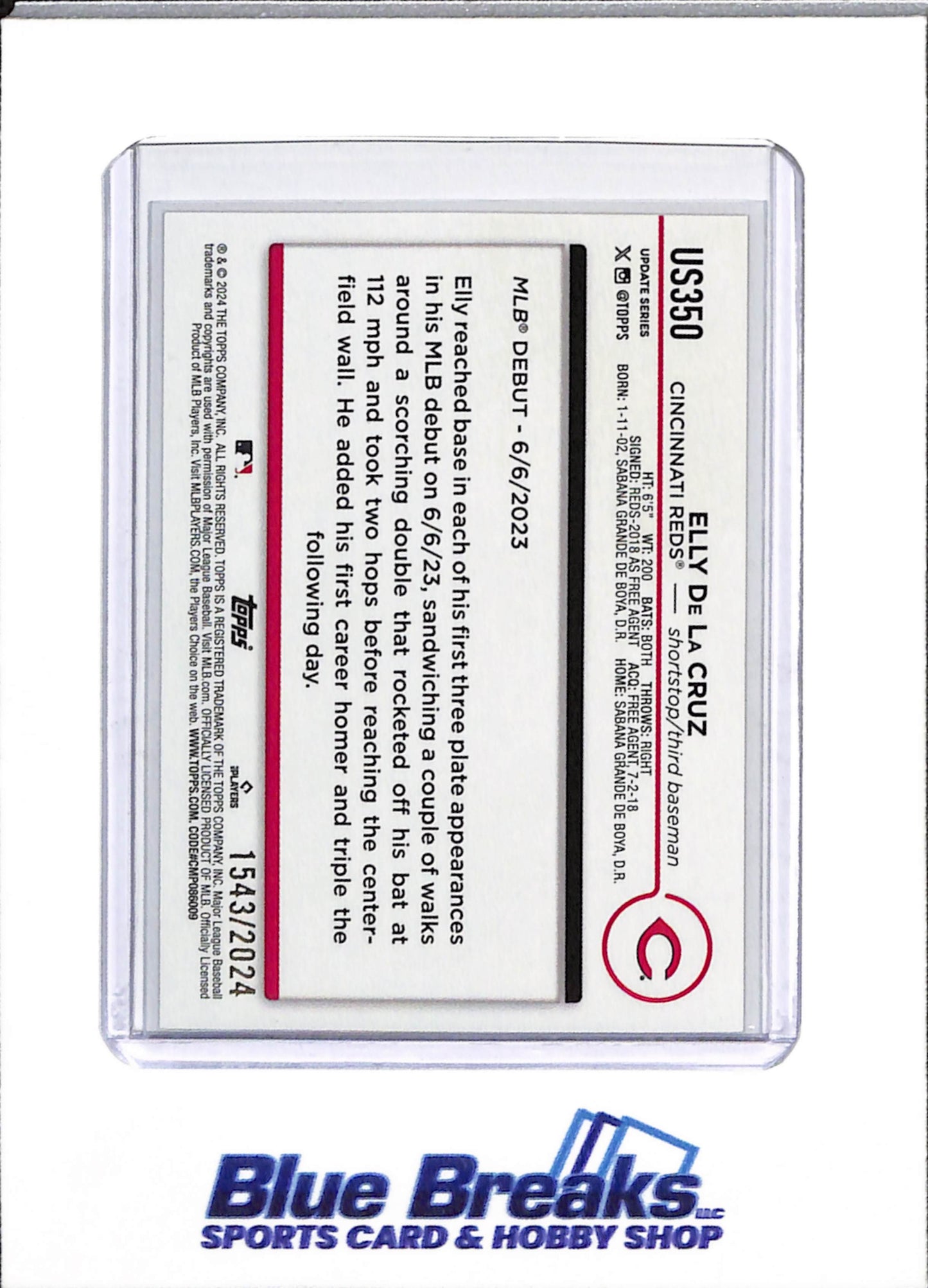 2024 Topps - Update Series - Rookie Card - Brown Boarder - Elly De La Cruz - 1543/2024 - #US350 - Baseball - Reds - drop