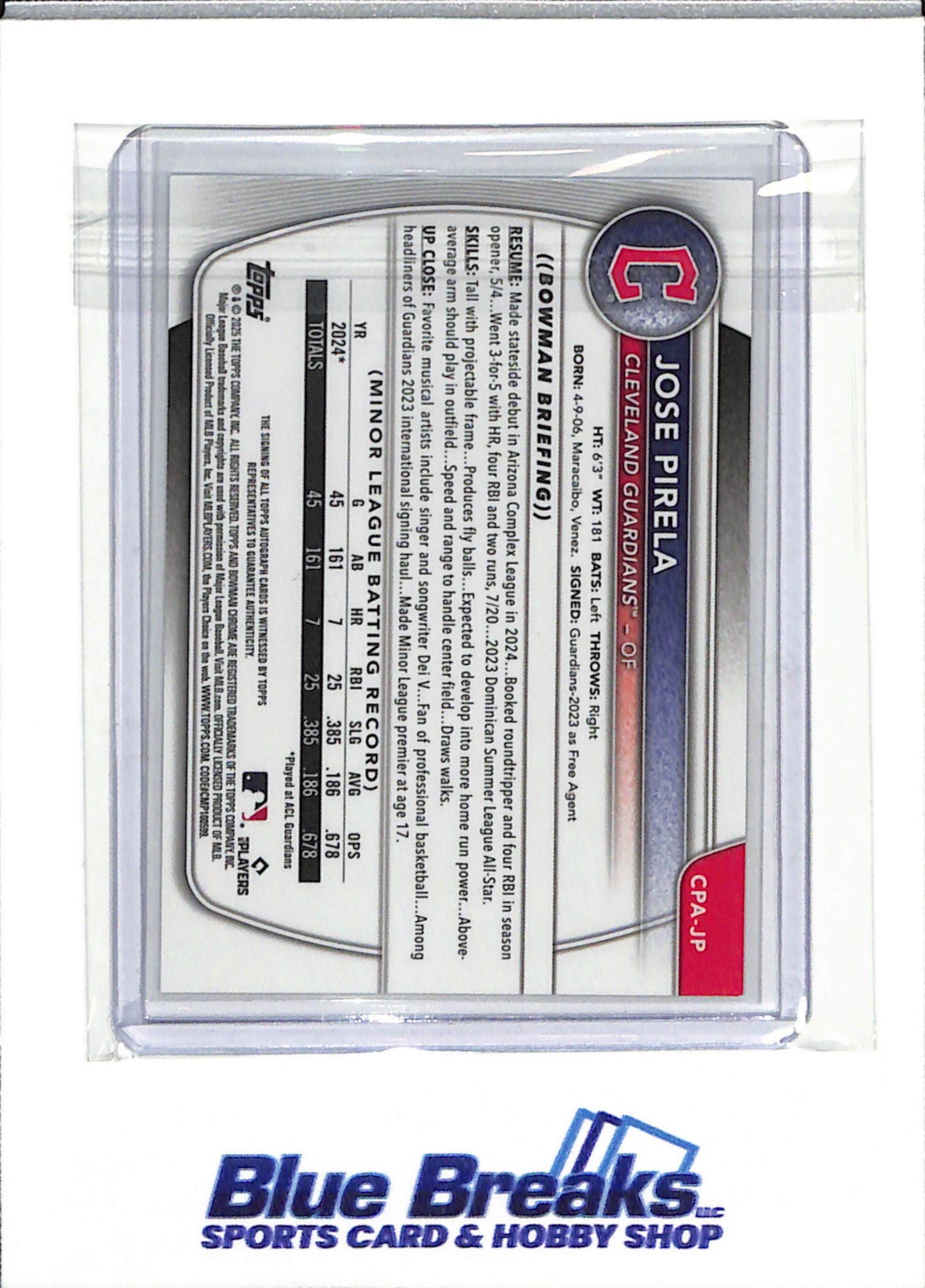 2025 Topps - Bowman Chrome - 1st - Silver Foil - Auto - Jose Pirela - Baseball - Guardians - drop