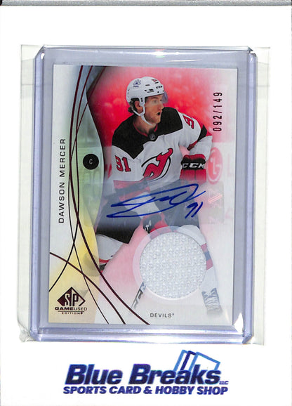 2024-25 Upper Deck - Game Used Edition - Red Auto Jersey - Dawson Mercer - 092/149 - #59 - Ice Hockey - Devils - drop