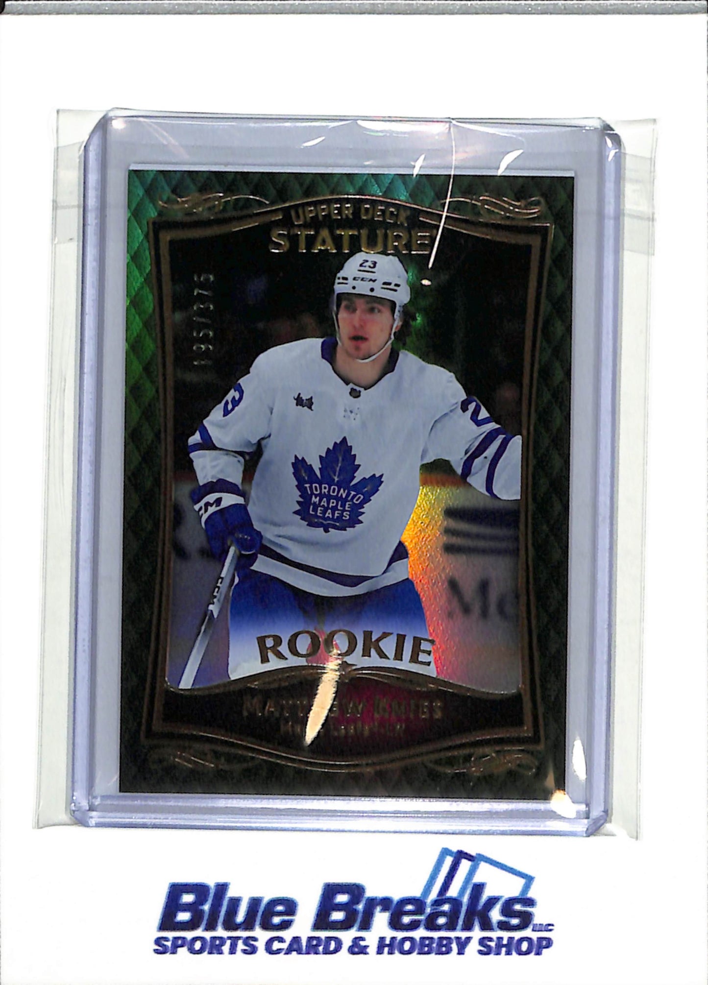 2023-24 Upper Deck - Stature Rookie - Green - Matthew Knies - 195/375 - #42 - Ice Hockey - Maple Leafs - drop