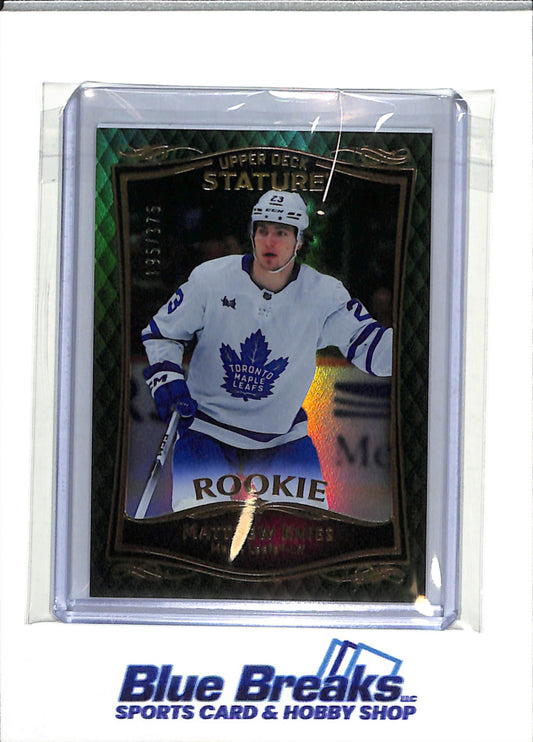 2023-24 Upper Deck - Stature Rookie - Green - Matthew Knies - 195/375 - #42 - Ice Hockey - Maple Leafs - drop