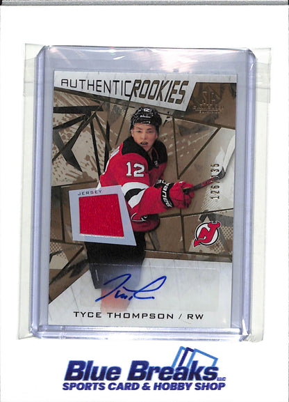 2021-22 Upper Deck - Authentic Rookies - Game Used Edition - Jersey - Auto - Tyce Thompson - 126/135 - #181 - Ice Hockey - Barys Astana - drop