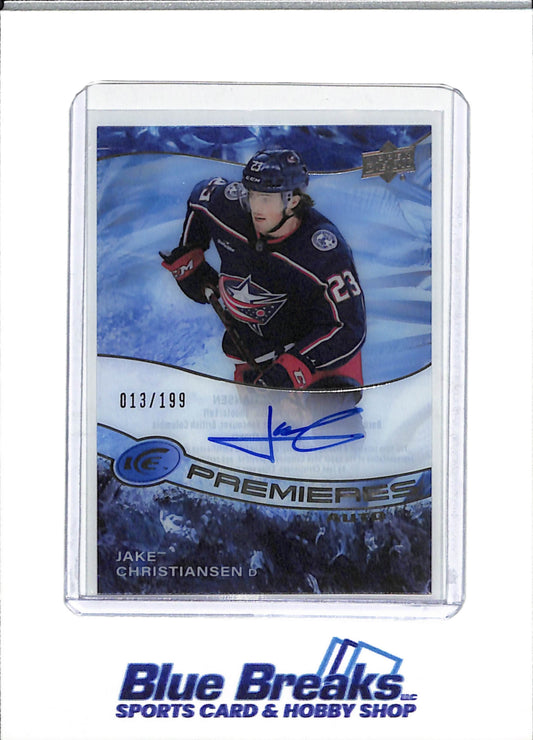 2022-23 Upper Deck - Ice Premieres Auto - Jake Christiansen - 013/199 - #IPA-JC - Ice Hockey - Blue Jackets - drop