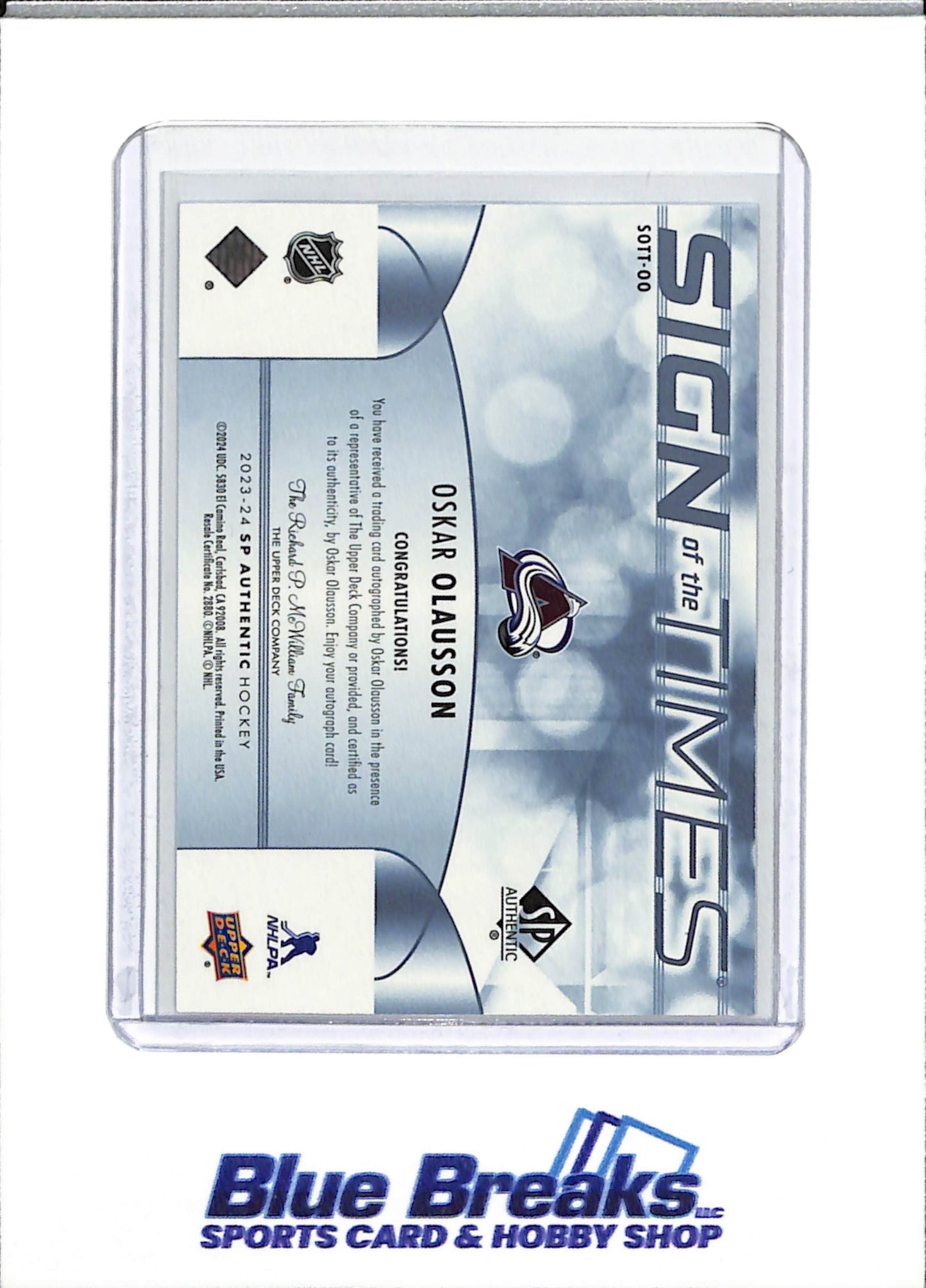 2023-24 Upper Deck - Sign of the Times - Auto - Oskar Olausson - #SOTT-00 - Ice Hockey - Avalanche - drop