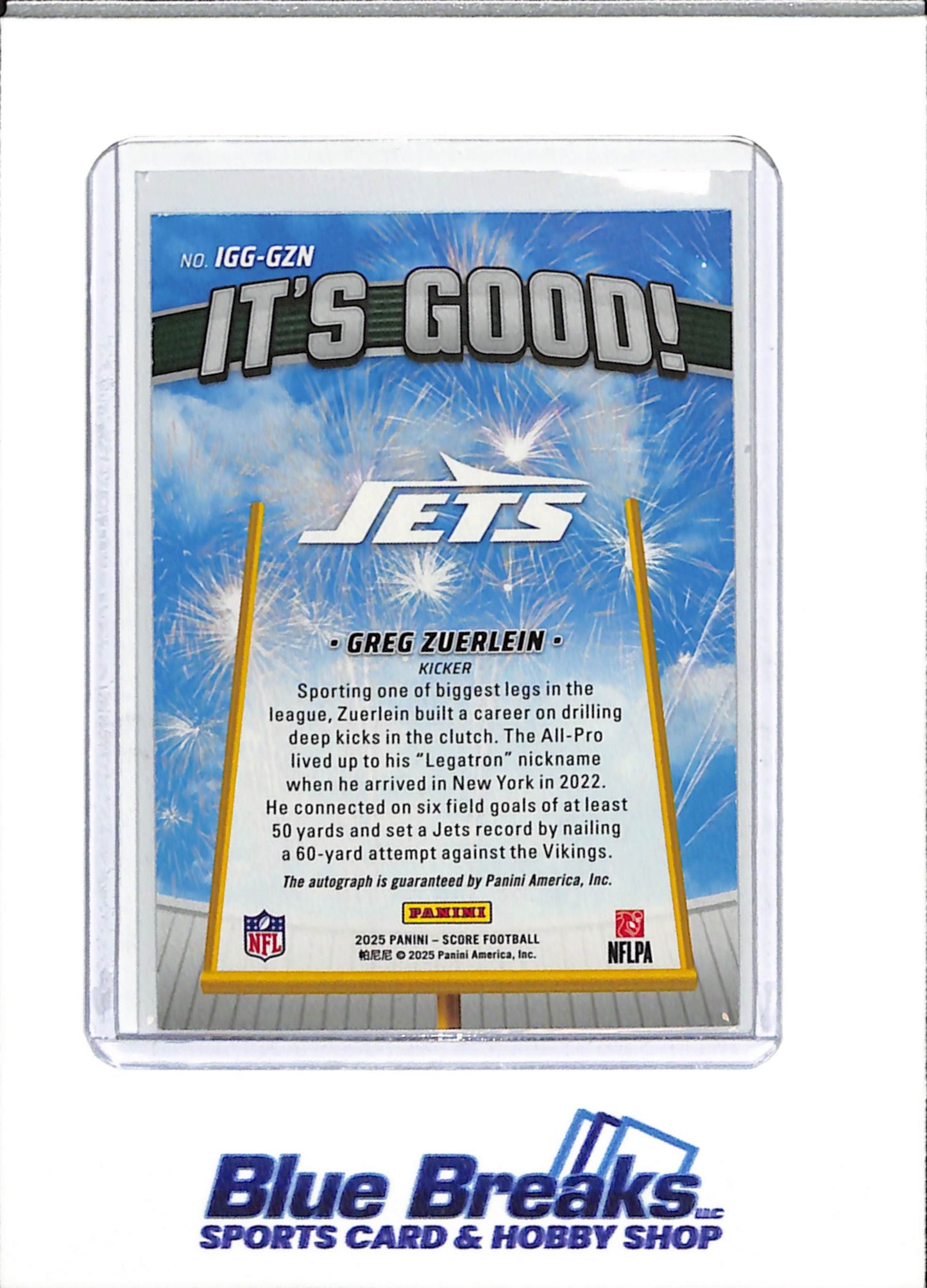 2025 Panini - Score - It's Good - Auto - Greg Zuerlein - #IGG-GZN - Football - Jets - drop