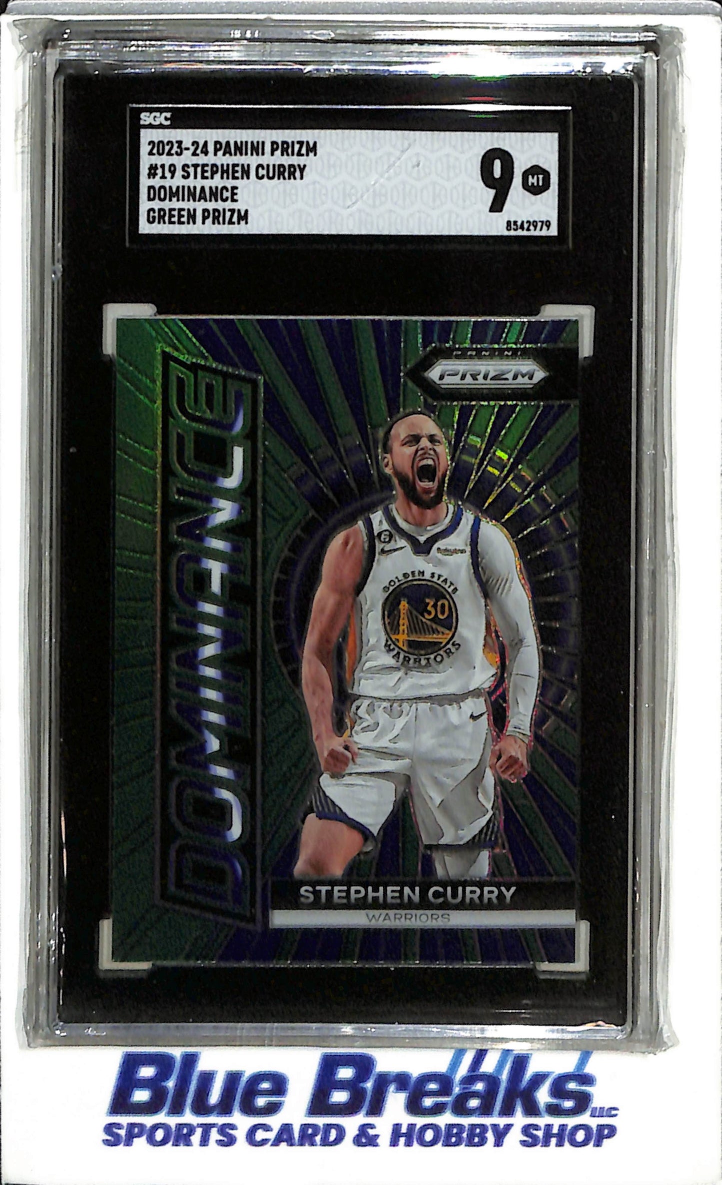 2023-24 Panini - Prizm - Dominance - Green Prizm - Stephen Curry - SGC9 - #19 - Basketball - Golden State Warriors - drop