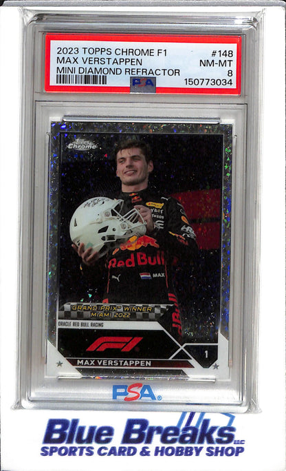 2023 Topps - Chrome - Mini Diamond Refractor - Max Verstappen - PSA8 - 133/299 - #148 - Racing - F1 - Red Bull - drop
