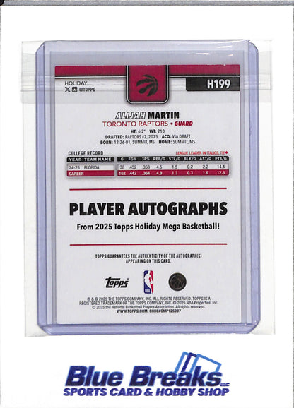 2025 Topps - Rookie Card - Red Christmas - Alijah Martin - 02/10 - H199 - Basketball - Raptors - drop