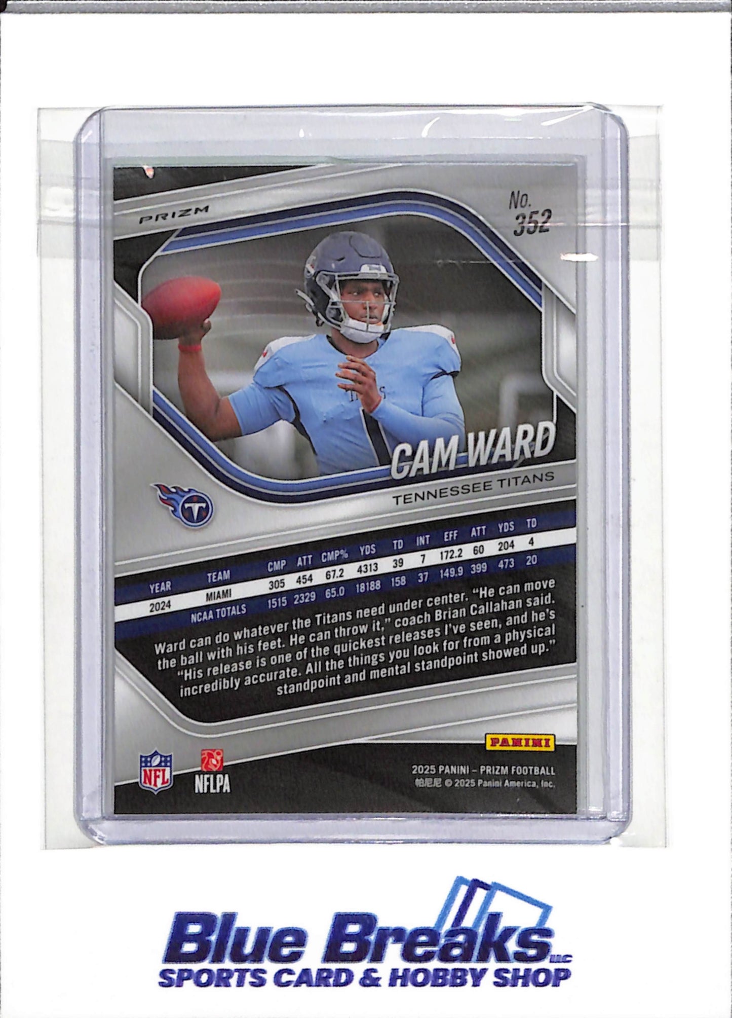 2025 Panini - Prizm - Green Sparkle - Cam Ward - #352 - Football - Titans - drop
