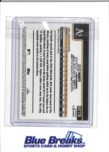 2025 Topps - Chrome - Rookie Card - Silver Diamond Refractor - Nick Kurtz - #USC178 - Baseball - Athletics - drop