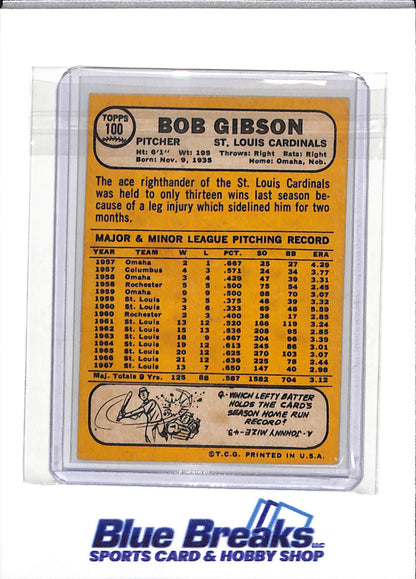 1968 Topps - Bob Gibson - #100 - Baseball - Cardinals - drop
