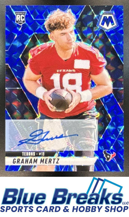 2025 Panini Mosaic Rookie Auto Blue Prizm Graham Mertz RC 62 /99 #392 RC Texans