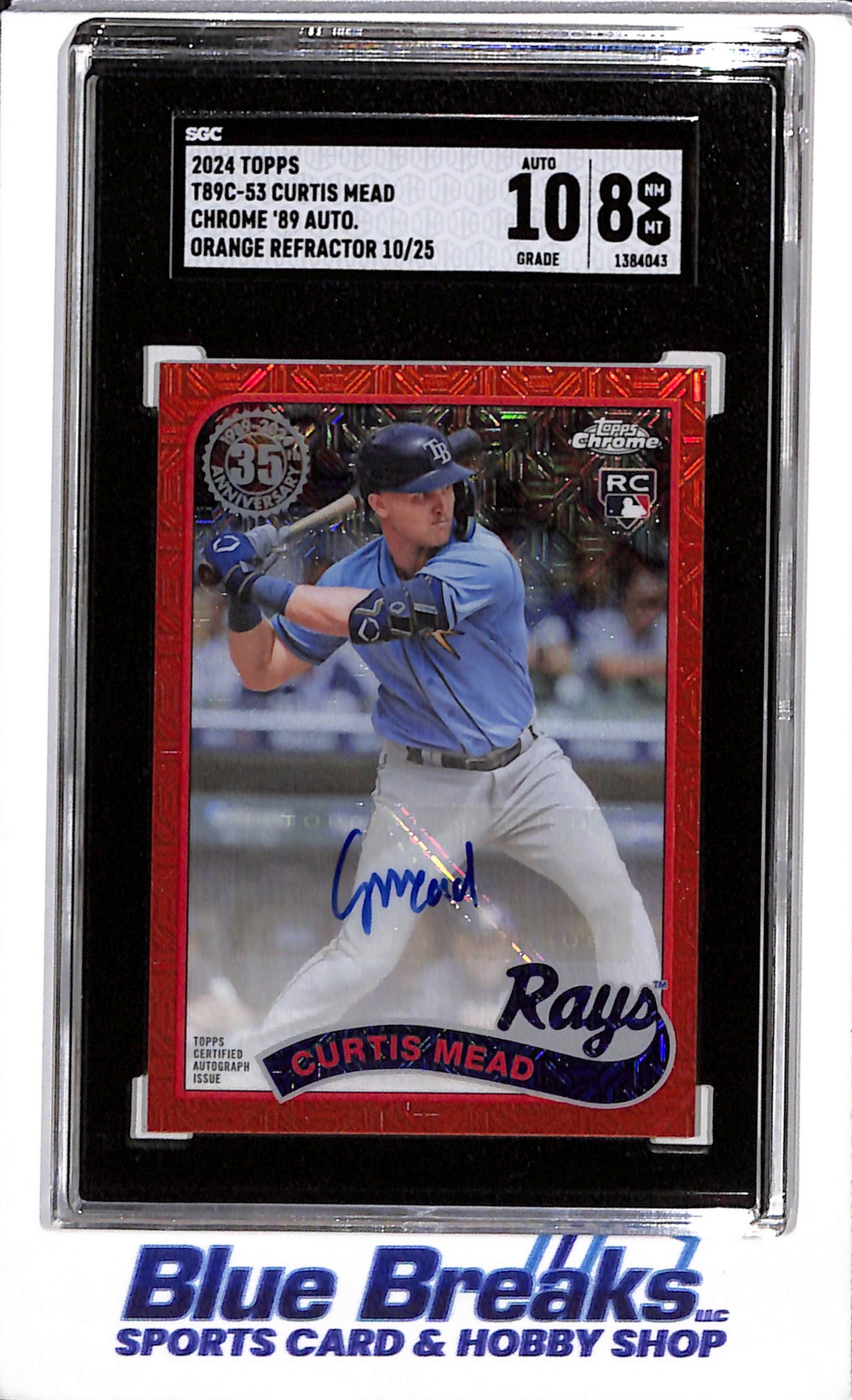 2024 Topps - Chrome '89 Auto - Orange Refractor - Curtis Mead - SGC8 - 10/25 - #T89C-53 - Baseball - Rays - drop