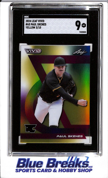 2024 Leaf - Vivid - Rookie Card - Yellow - Paul Skenes - SGC9 - 3/10 - #65 - Baseball - Pirates - drop
