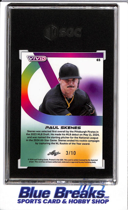 2024 Leaf - Vivid - Rookie Card - Yellow - Paul Skenes - SGC9 - 3/10 - #65 - Baseball - Pirates - drop