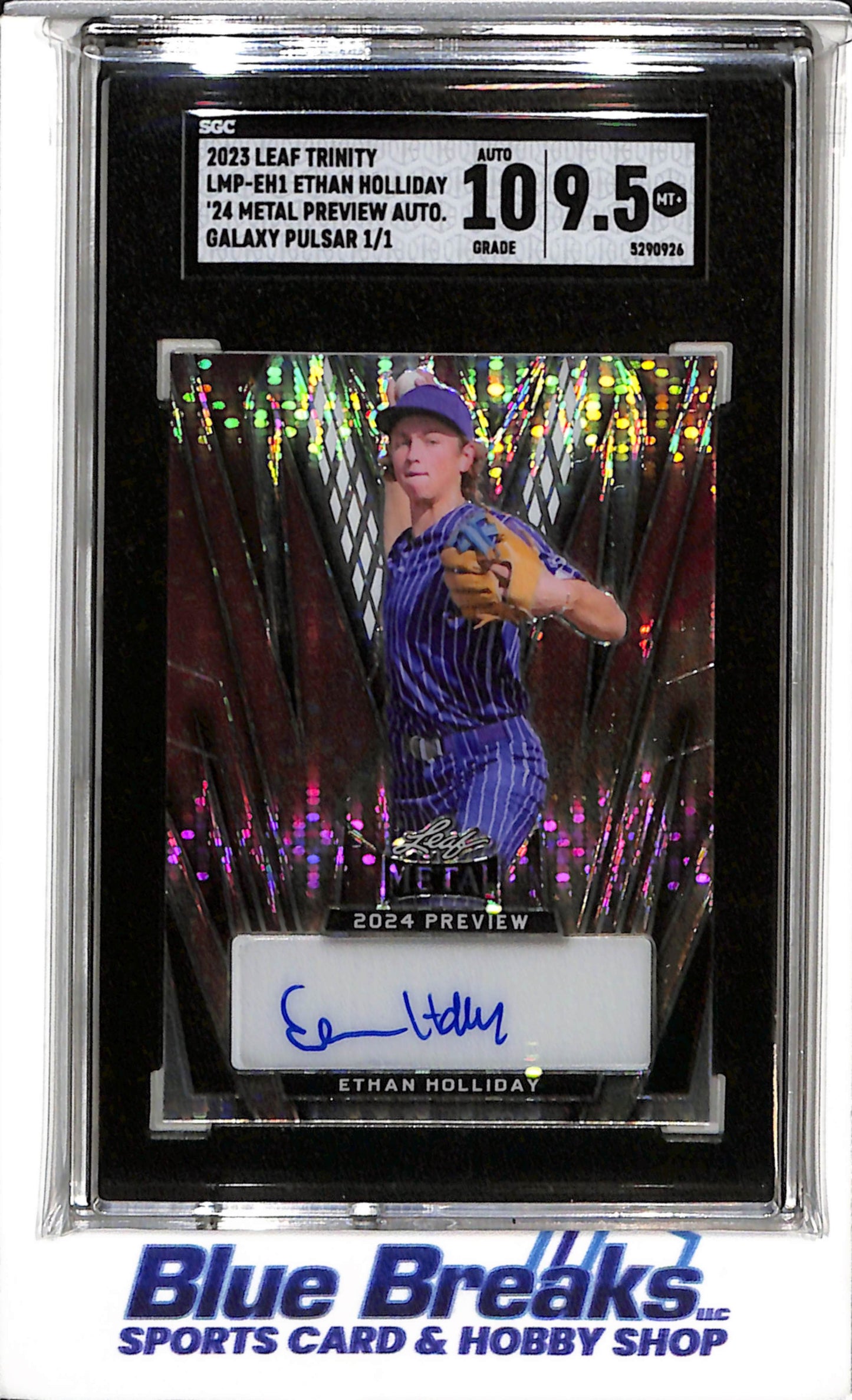 2023 Leaf - Metal - Galaxy Pulsar - 2024 Preview Auto - Ethan Holliday - SGC9.5 - 1/1 - #LMP-EH1 - Baseball - Rockies - drop