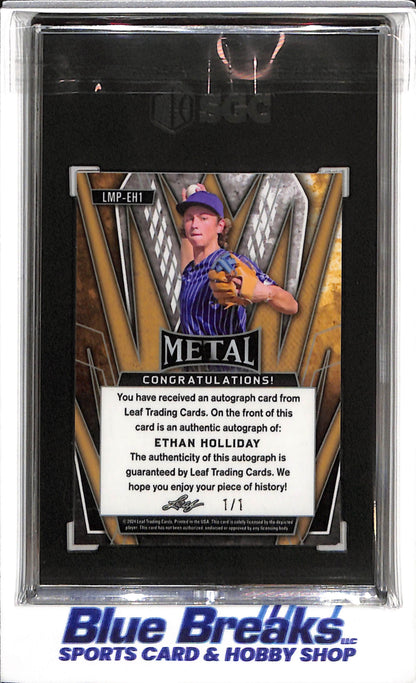 2023 Leaf - Metal - Galaxy Pulsar - 2024 Preview Auto - Ethan Holliday - SGC9.5 - 1/1 - #LMP-EH1 - Baseball - Rockies - drop