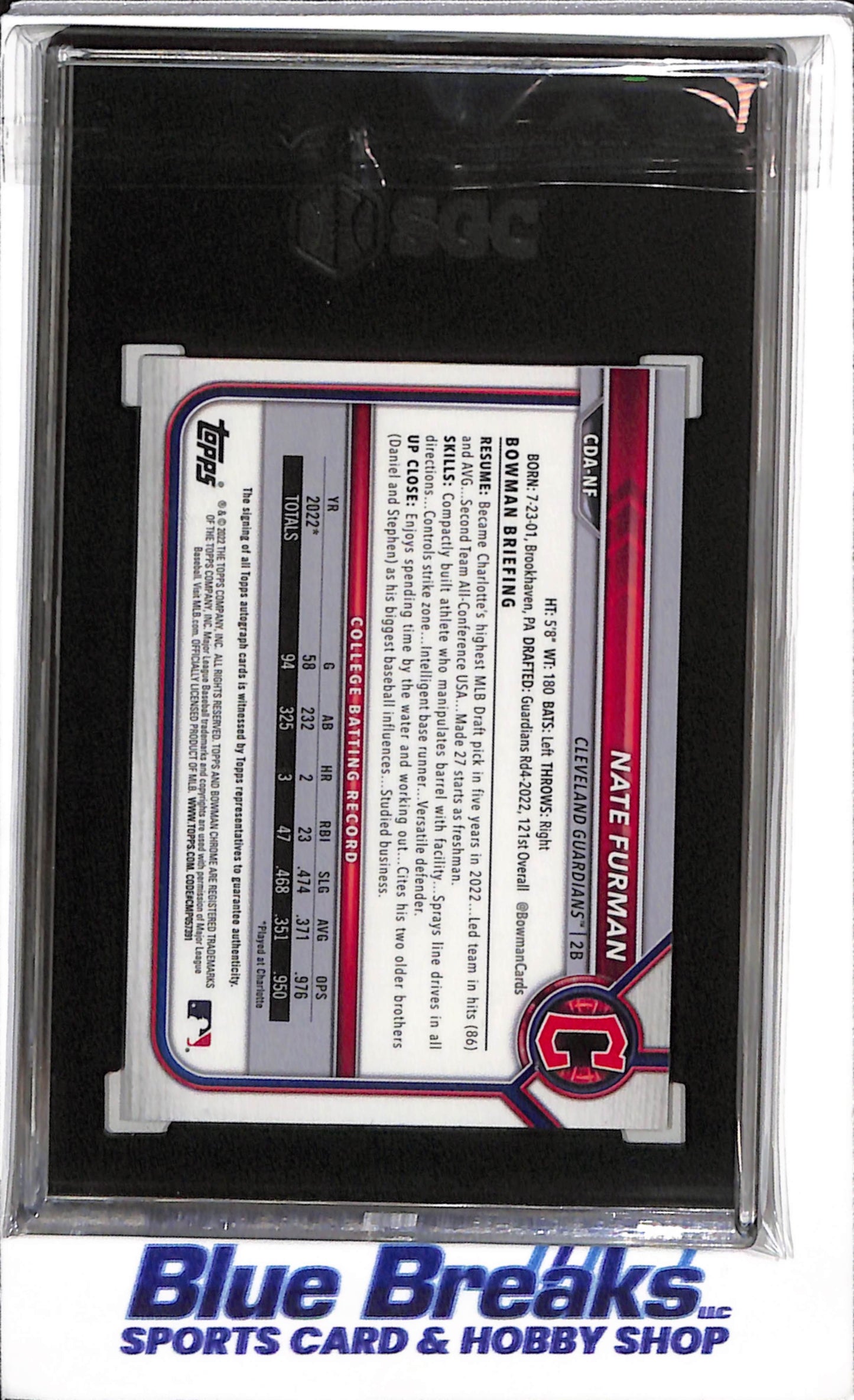 2022 Topps - Bowman Draft - Chrome Autographed - Black Refractor - Nate Furman - SGC9.5 - 21/75 - #CDA-NF - Baseball - Guardians - drop