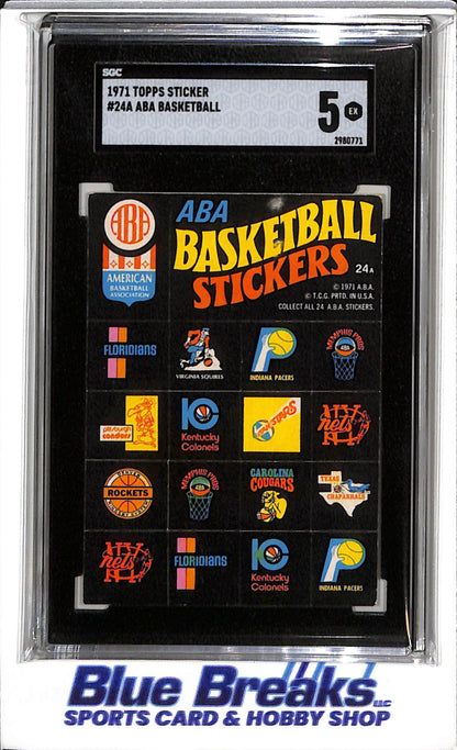 1971 Topps - Sticker - ABA Basketball Stickers - SGC5 - #22A - Basketball - drop