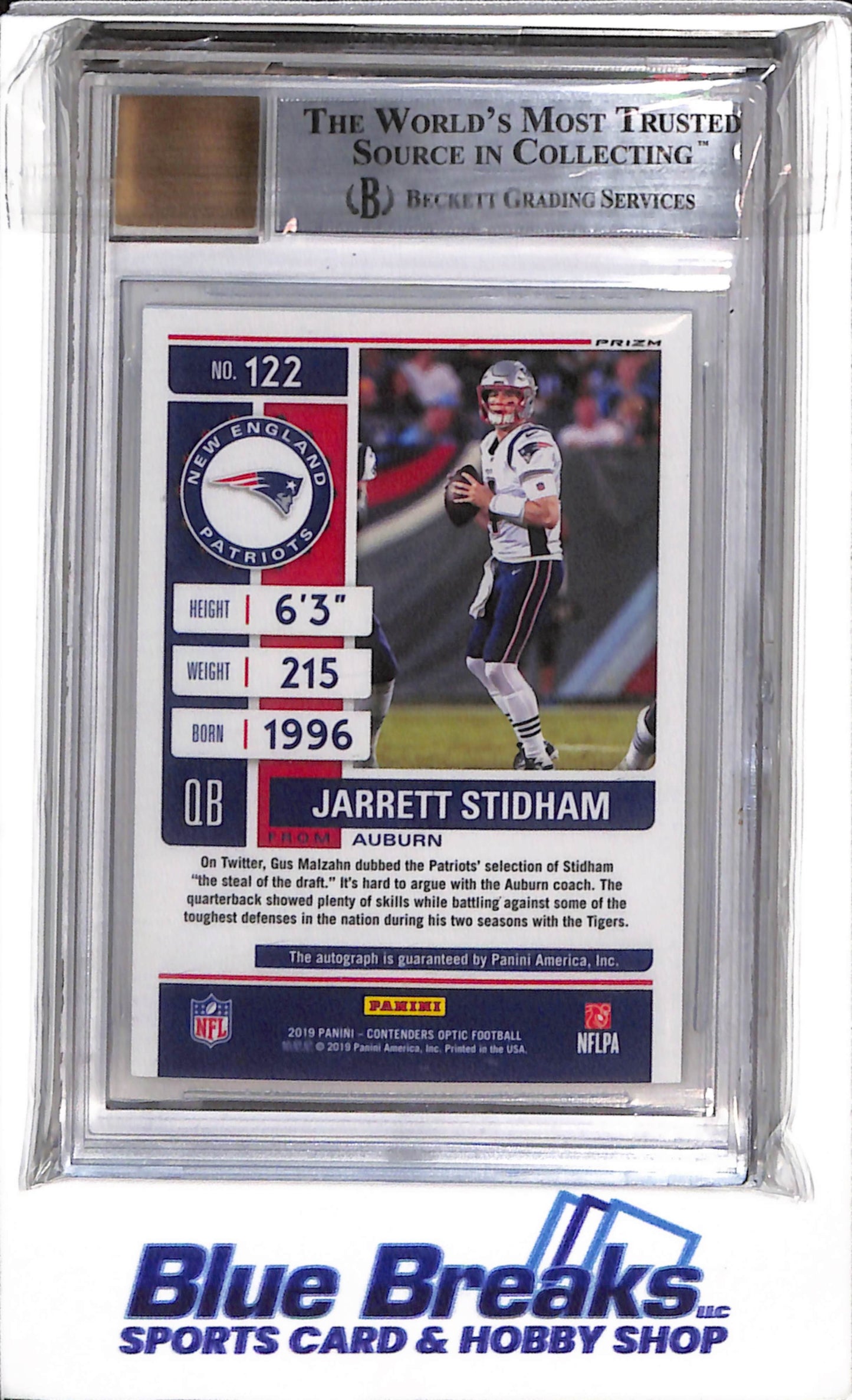 2019 Panini - Contenders - Optic - Jarrett Stidham - Beckett9 - #122 - Football - Patriots - drop