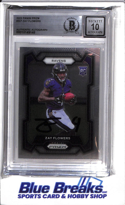 2023 Panini - Prizm - Authentic Autograph - Zay Flowers - Beckett10 - #307 - Football - Ravens - drop