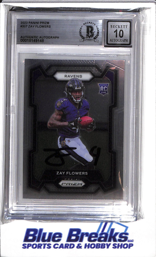 2023 Panini - Prizm - Authentic Autograph - Zay Flowers - Beckett10 - #307 - Football - Ravens - drop