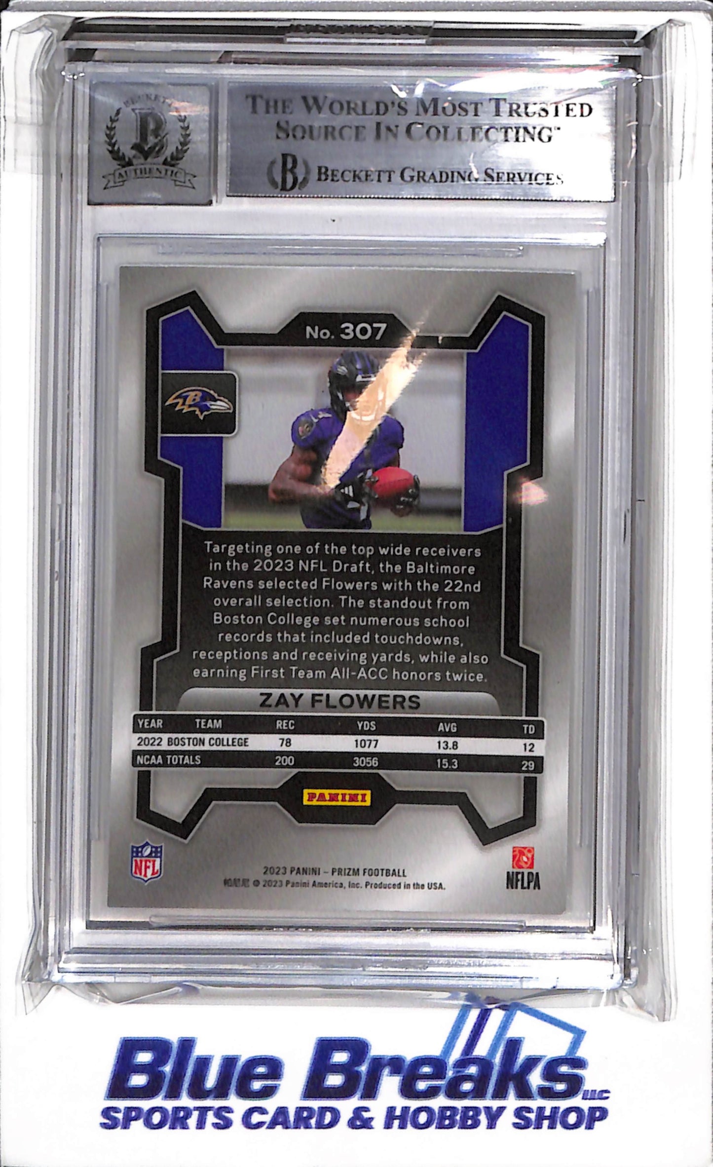 2023 Panini - Prizm - Authentic Autograph - Zay Flowers - Beckett10 - #307 - Football - Ravens - drop