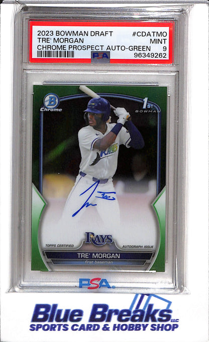2023 Panini - Bowman Chrome - Prospect - Auto Green - Tre' Morgan - PSA9 - 75/99 - #CDA-TMO - Baseball - Ray's - drop