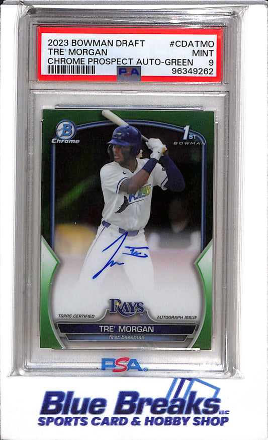 2023 Panini - Bowman Chrome - Prospect - Auto Green - Tre' Morgan - PSA9 - 75/99 - #CDA-TMO - Baseball - Ray's - drop
