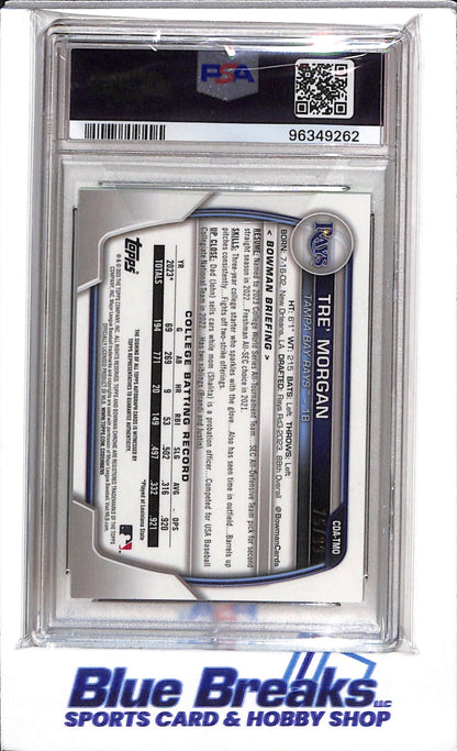 2023 Panini - Bowman Chrome - Prospect - Auto Green - Tre' Morgan - PSA9 - 75/99 - #CDA-TMO - Baseball - Ray's - drop