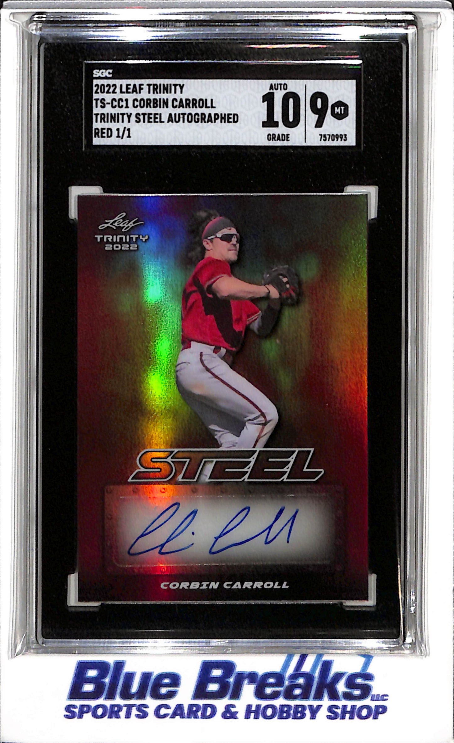 2022 Leaf - Trinity - Trinity Steel Autographed - Red - Corbin Carroll - SGC9 - 1/1 - #TS-CC1 - Baseball - Diamondbacks - drop