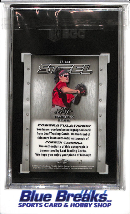 2022 Leaf - Trinity - Trinity Steel Autographed - Red - Corbin Carroll - SGC9 - 1/1 - #TS-CC1 - Baseball - Diamondbacks - drop