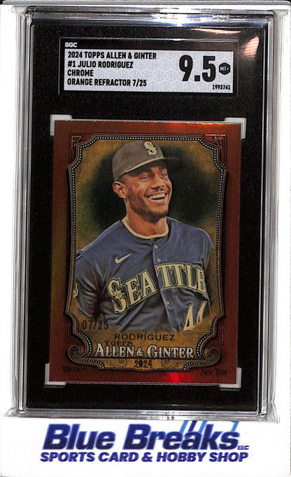 2024 Topps - Allen & Ginter - Chrome - Orange Refractor - Julio Rodriguez - SCG9.5 - 07/25 - #1 - Baseball - Mariners - drop