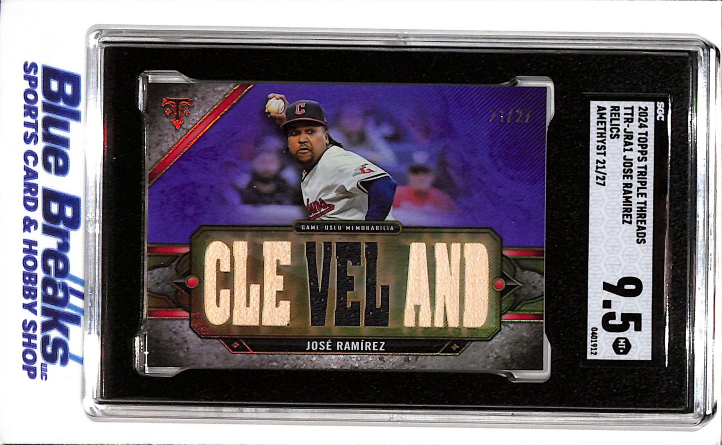 2024 Topps - Triple Threads - Relics - Amethyst - Jose Ramirez - SGC9.5 - 21/27 - #TTR-JRA1 - Baseball - Guardians - drop