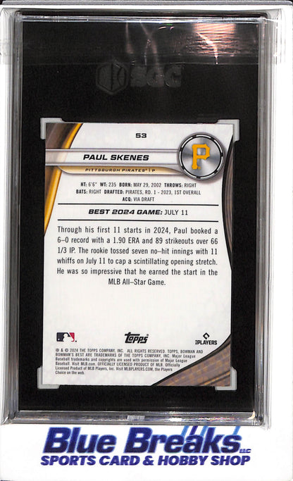 2024 Topps - Bowman's Best - Rookie Card - Blue Refractor - Paul Skenes - SGC9.5 - 089/150 - #53 - Baseball - Pirates - drop