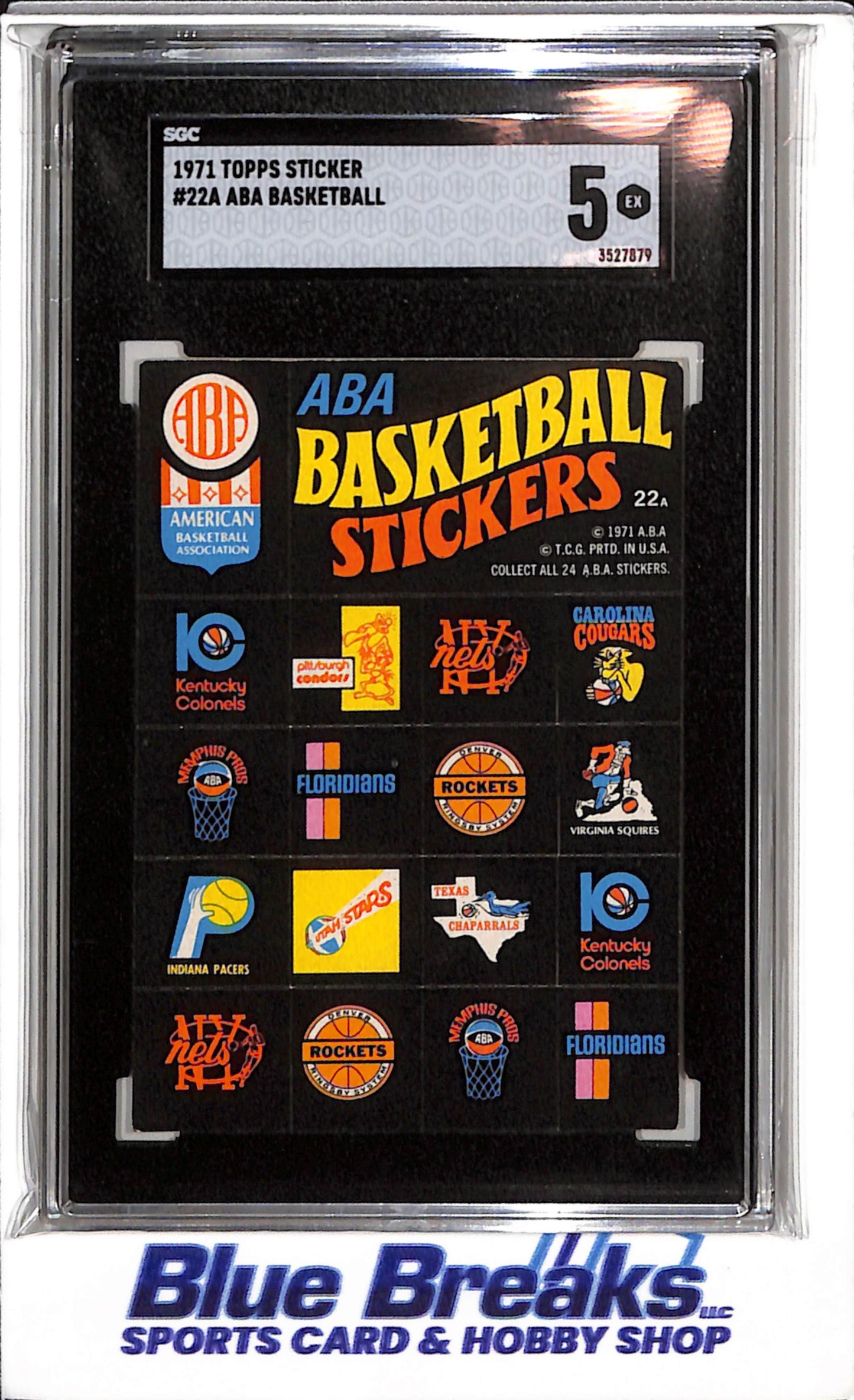 1971 Topps - Sticker - ABA Basketball Stickers - SGC5 - #22A - Basketball - drop