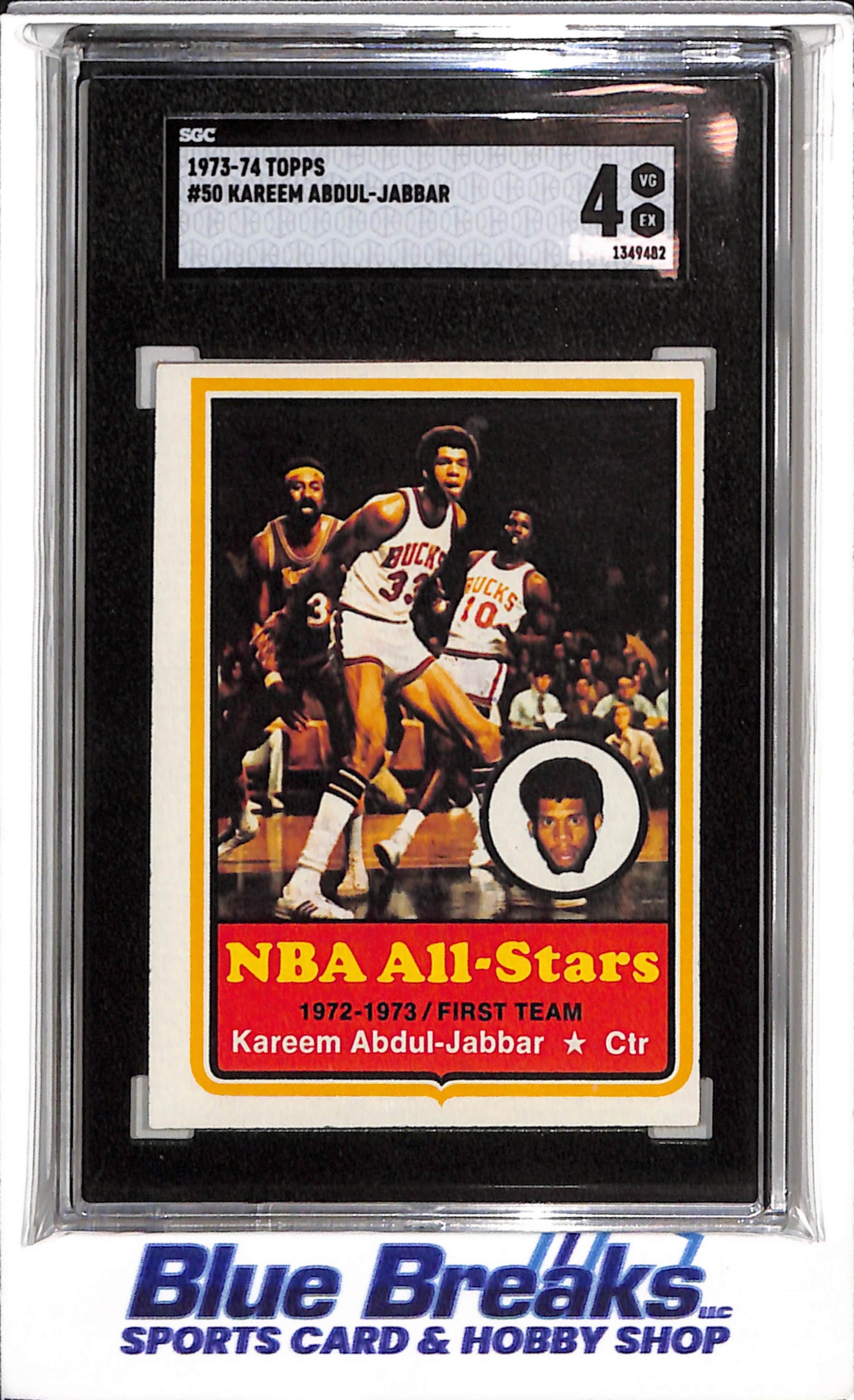 1973-74 Topps - NBA All-Stars - Kareem Abdul-Jabbar - SGC4 - #50 - Basketball - Bucks - drop
