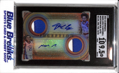 2022-23 Topps - Bowman U. - Relics, Orange Foil - Inception Dual Auto - Lively II/Mitchell - SGC9.5 - 23/25 - #DADR-LM - Basketball - Duke - drop