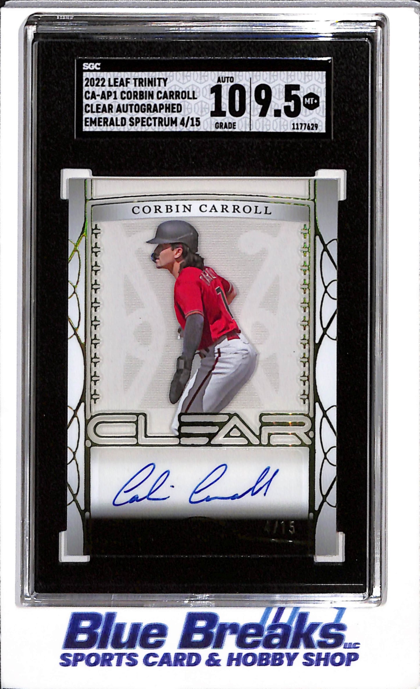 2022 Leaf - Trinity - Emerald Spectrum - Clear Auto - Corbin Carroll - SGC9.5 - 4/15 - #CA-AP1 - Baseball - Diamondbacks - drop