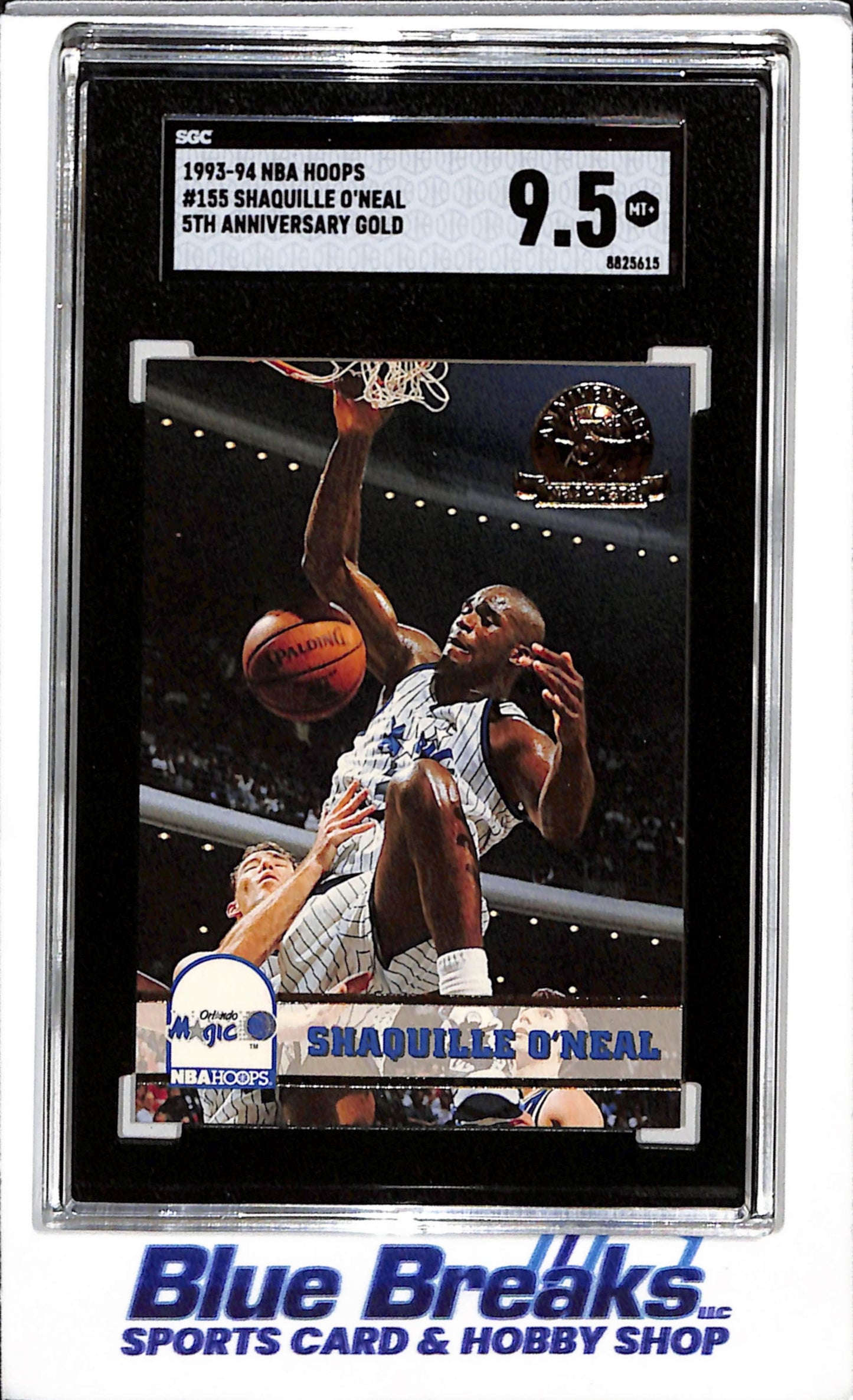 1993-94 NBA Hoops - 5th Anniversary Gold - Shaquille O'Neal - SGC9.5 - #155 - Basketball - Magic - drop