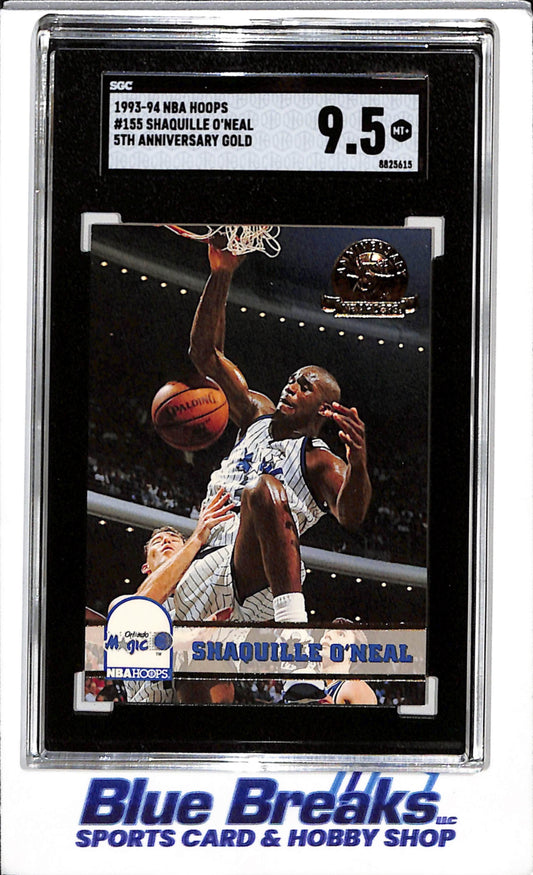 1993-94 NBA Hoops - 5th Anniversary Gold - Shaquille O'Neal - SGC9.5 - #155 - Basketball - Magic - drop