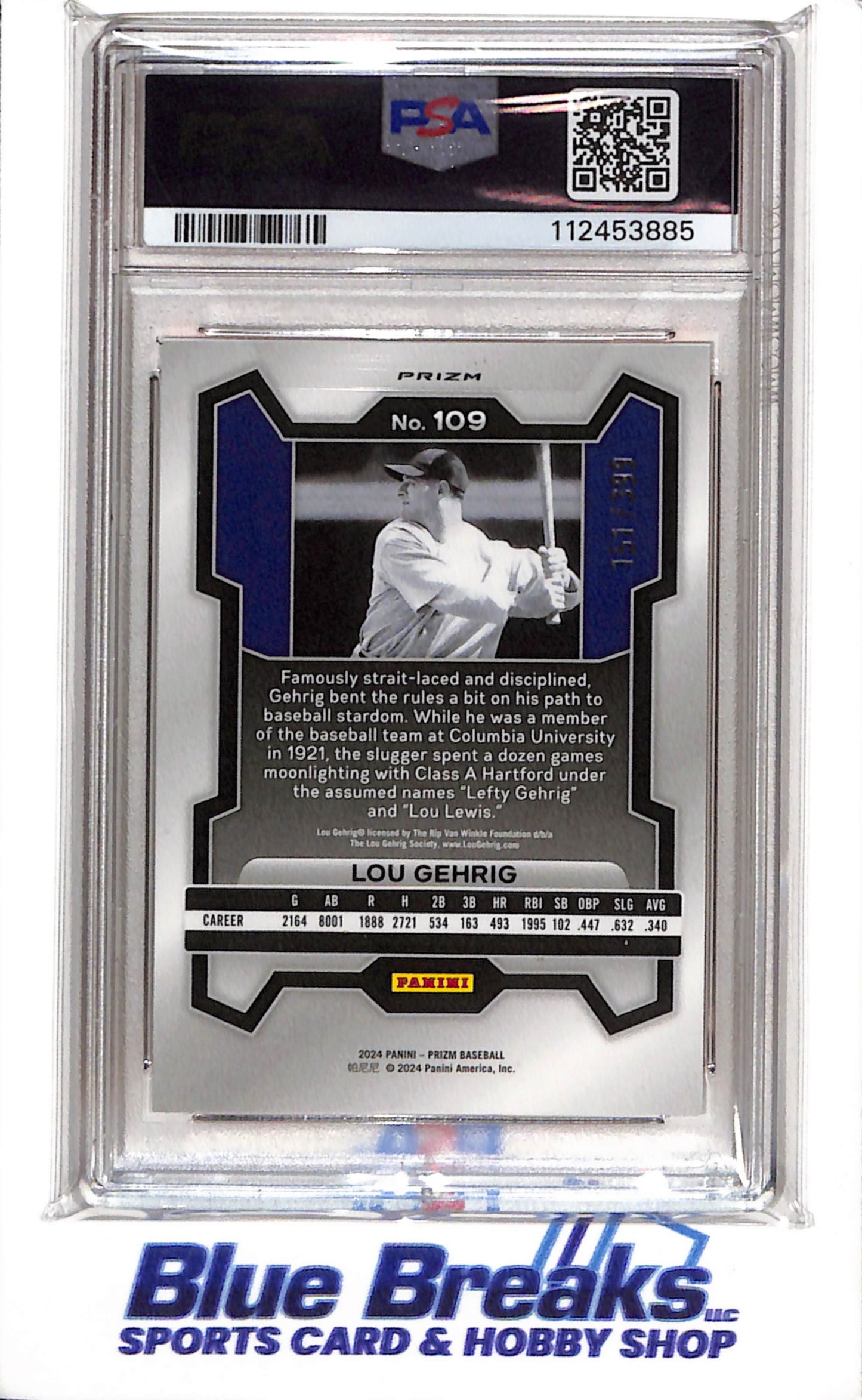 2024 Panini - Prizm - Orange Pulsar - Lou Gehrig - PSA10 - 151/399 - #109 - Baseball - Yankee - drop