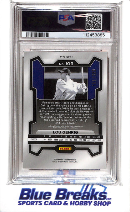 2024 Panini - Prizm - Orange Pulsar - Lou Gehrig - PSA10 - 151/399 - #109 - Baseball - Yankee - drop