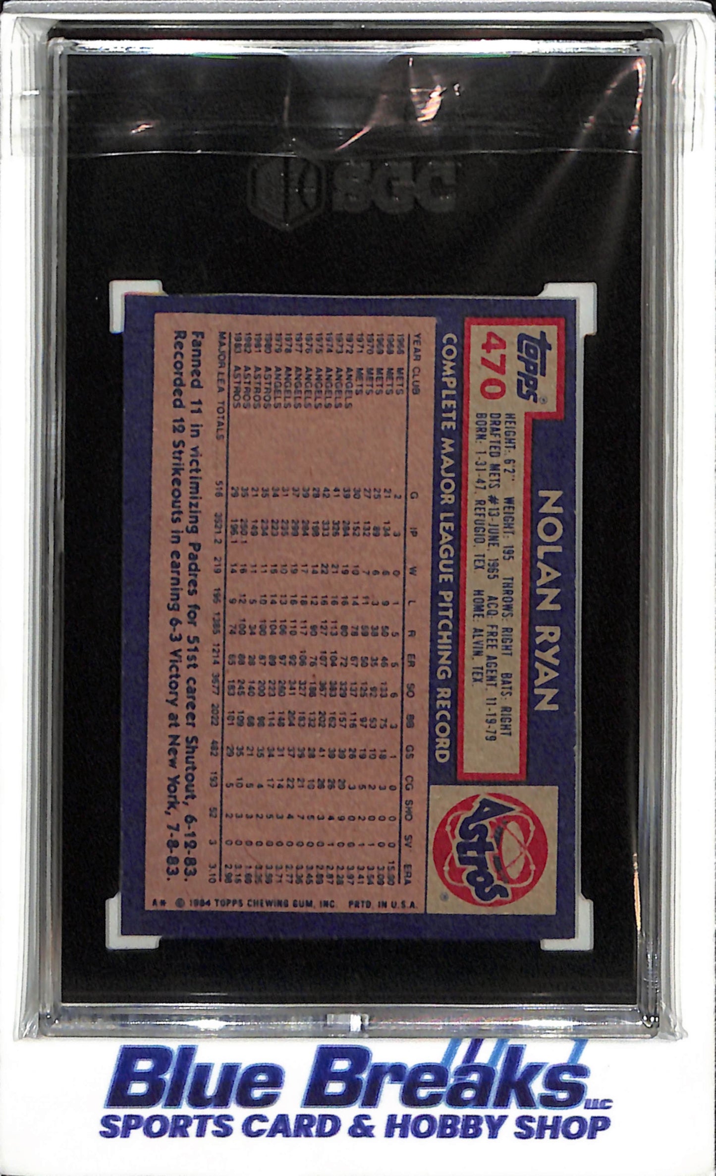 1984 Topps - Nolan Ryan - SGC7 - #470 - Baseball - Astros