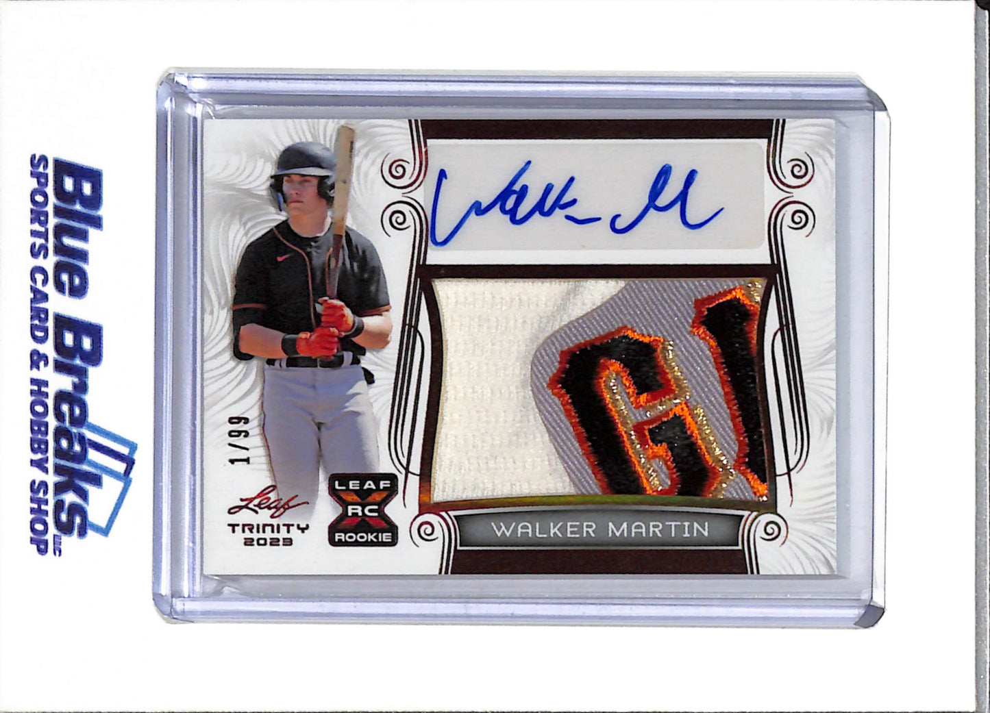 2023 Leaf - Trinity - Rookie Card - Auto/Relic - Walker Martin - 1/99 - #PA-WM2 - Baseball - Giants