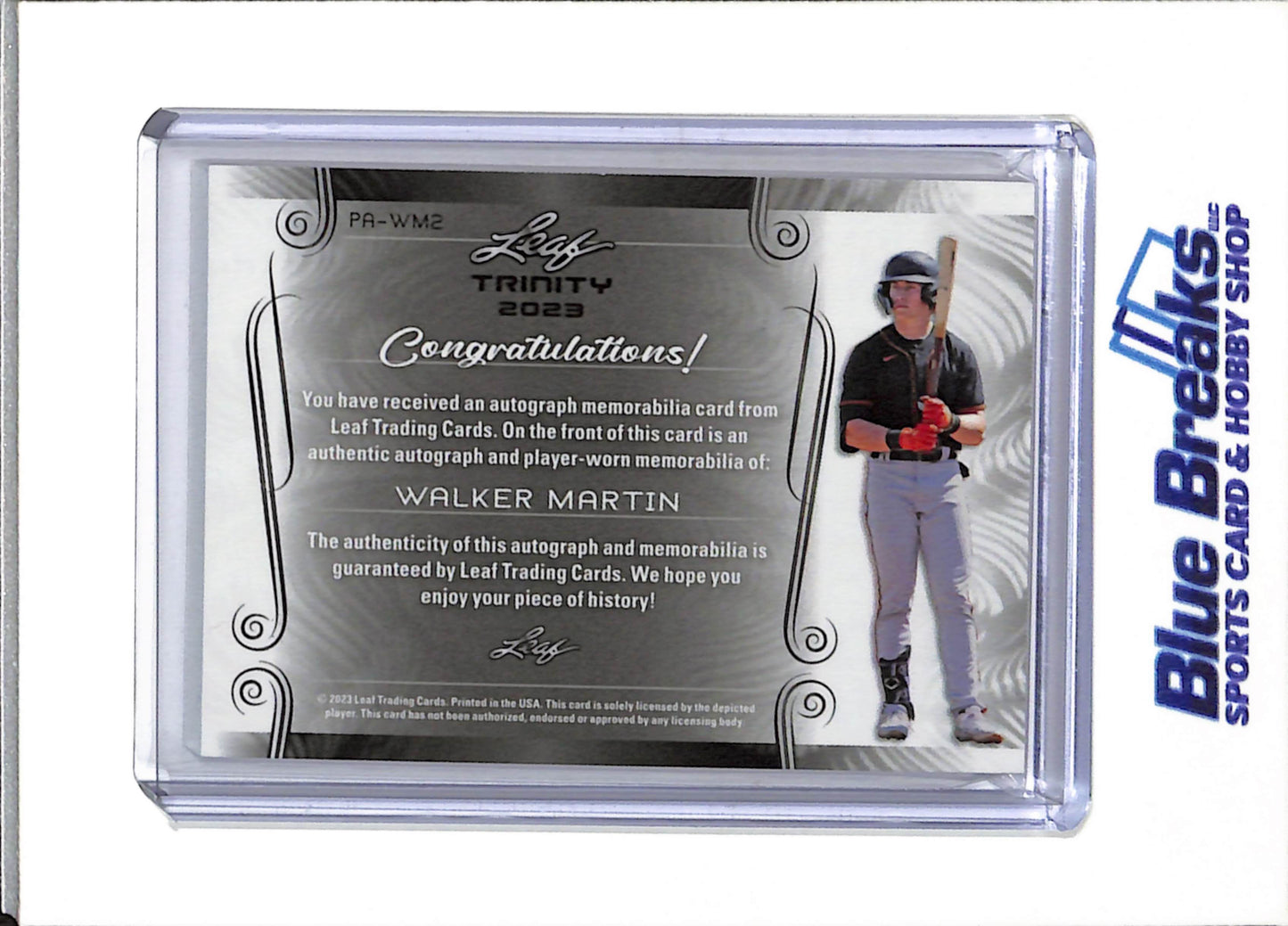 2023 Leaf - Trinity - Rookie Card - Auto/Relic - Walker Martin - 1/99 - #PA-WM2 - Baseball - Giants