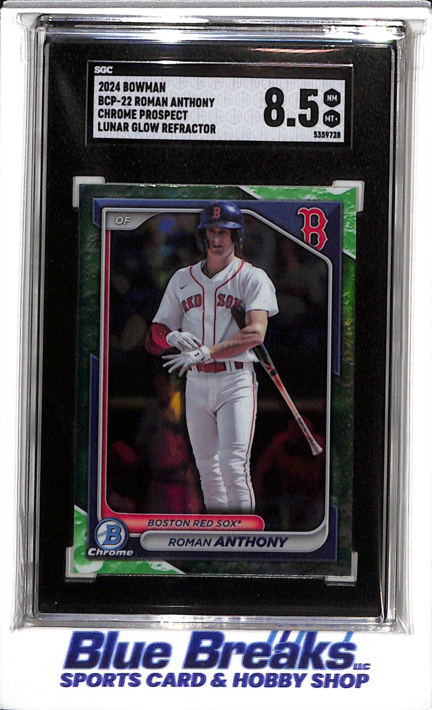 2024 Topps - Bowman Chrome - Prospect - Lunar Green Refractor - Roman Anthony - SGC8.5 - #BCP-22 - Baseball - Red Sox - drop